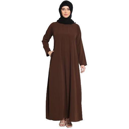 A-line inner abaya with a complementary Hijab-Dark Brown